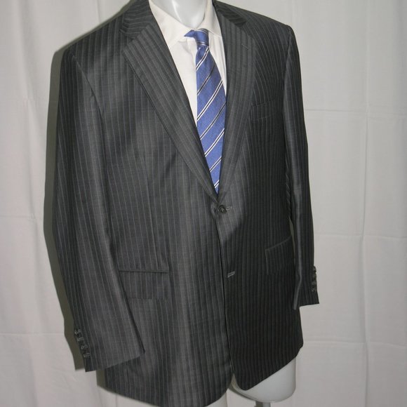 David August Bespoke Gray Yacht Striped Two Button Suit Jacket 44L - Picture 6 of 11
